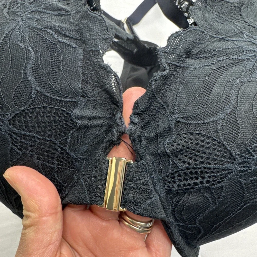 NWT Auden Black Laced‎ Push-Up Plunge Coverage Underwire Bra Size 46DDD